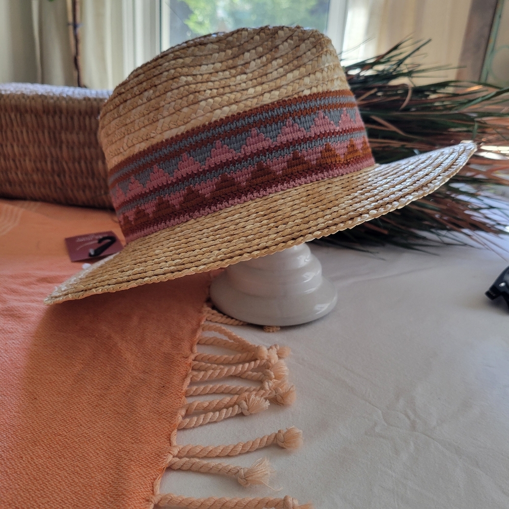 Filippo Catarzi‎ Crochet Woven Wide Brim Panama Natural Straw Fedora Hat - Picture 8 of 9